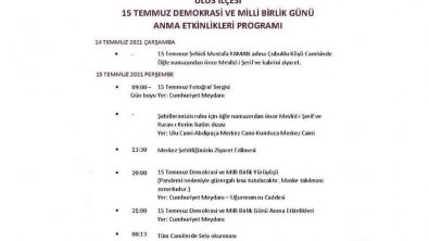 15 Temmuz Demokrasi ve Milli Birlik Günü Anma Etkinlikleri Programı